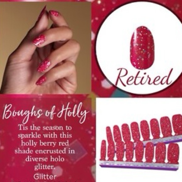 COLOR STREET Boughs of Holly Red holographic Glitter Nail Strips Set - Picture 1 of 9